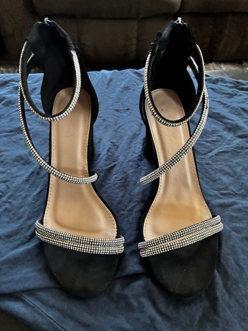 Top Moda Hannah-27 Black Rhinestone Block Heels